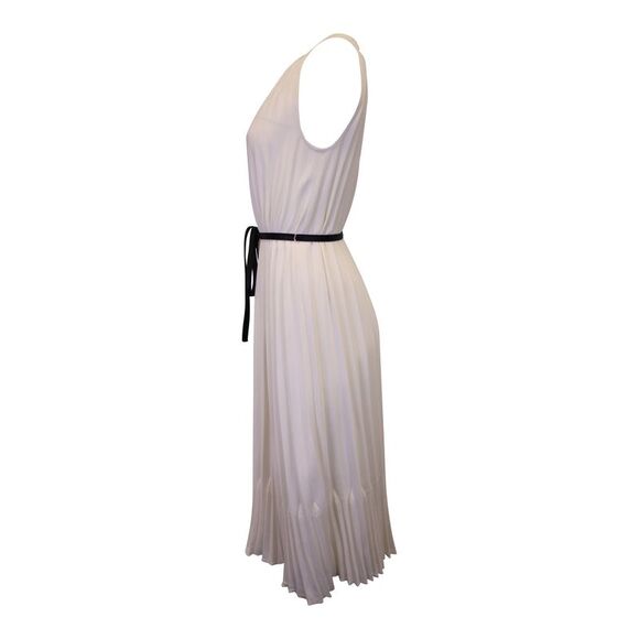 Proenza Schouler White Label Pleated Midi Dress with Leather Belt in Cream